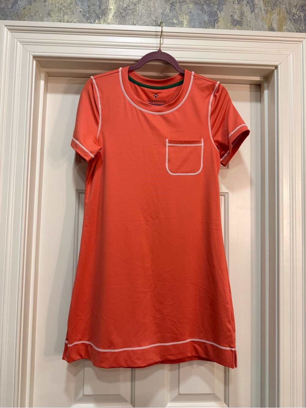Tuckernuck Coral Top with Green Trim and White Piping